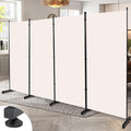 Room Divider Folding Privacy Screens with Wheels, 6FT Tall Divider for Room Separation, Movable Room Partitons and Dividers, Indoor Room Dividers Panel with Fabric (Beige, 4 Panel-136‘’-Round Pad)