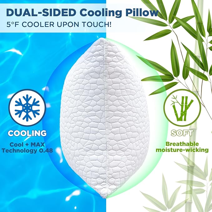 SUPA MODERN Cooling Bed Pillows for Sleeping 1 Pack Shredded Memory Foam Pillows Adjustable Cool Pillow for Side Back Stomach Sleepers Luxury Gel Pillows King Size with Washable Removable Cover