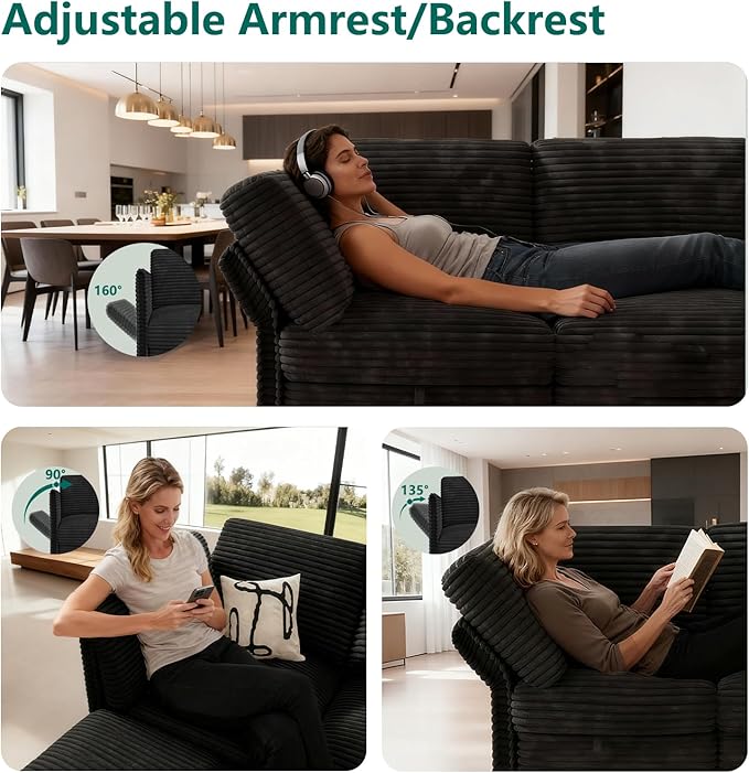 Modular Sectional Sofa with Adjustable Backrest,Large Convertible L/U-Shaped Sleeper Couch for Living Room,Cloud Sofa Bed Modern Reversible Design,Black