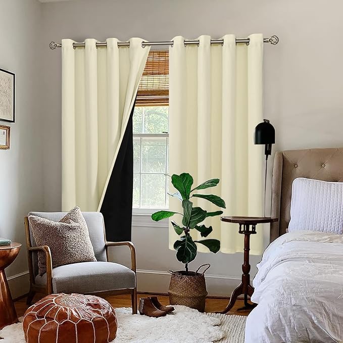 BGment Cream 100% Blackout Curtains for Living Room 72 Inch Length 2 Panels, Thermal Insulated Full Light Blocking Grommet Soundproof Window Drapes for Bedroom with Black Liner, 52 Inch Wide Each