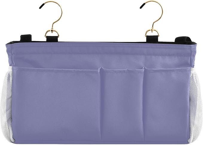 Purple Bedside Caddy Storage Bag Bedside Organizer for College Dorm Top Bunk Bed Hanging Storage Organizer 6 Pockets with Hooks for Book Glasses Phone Holder