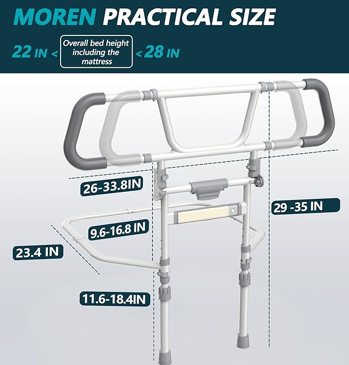 Packve Foldable Bed Rails for Elderly Adults Safety - Bed Side Assist Rail for Seniors with Extendable Guard Rails, Adjustable Height Bedrails for Queen King Full Size Bed