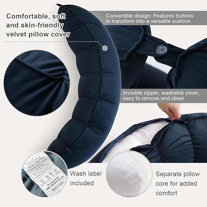 Peallow(Pat. Pend) – Long Round Body Pillow for Adults, Bolster Pillow for Sleeping, Soft and Supportive Pillow for Sleeping & Lumbar Support (Teal Blue,39")