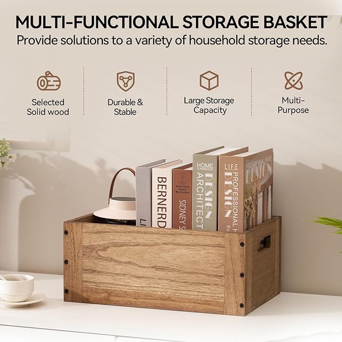 KIRIGEN Stackable Wood Storage Cube /Basket/ Bins Organizer for Home Books Clothes Toy - Modular Open Cubby Storage System - Office Bookcase Closet Shelves C15-DBR