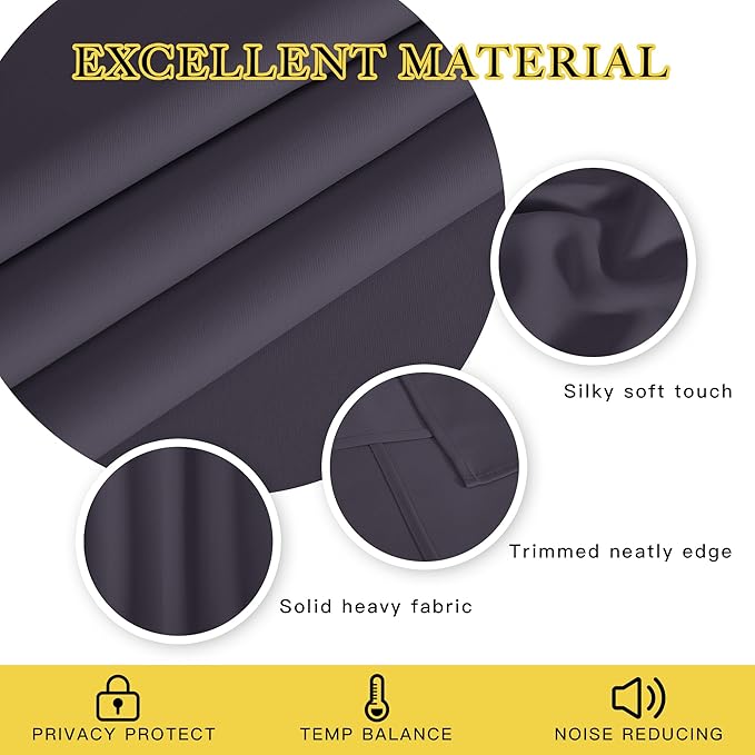 NICETOWN Greyish Purple Blackout Curtains for Bedroom 72 Inches Long, Thermal Insulated Room Darkening Grommet Window Curtains for Living Room Nursery, 66 inch x 72 inche, 1 Panel