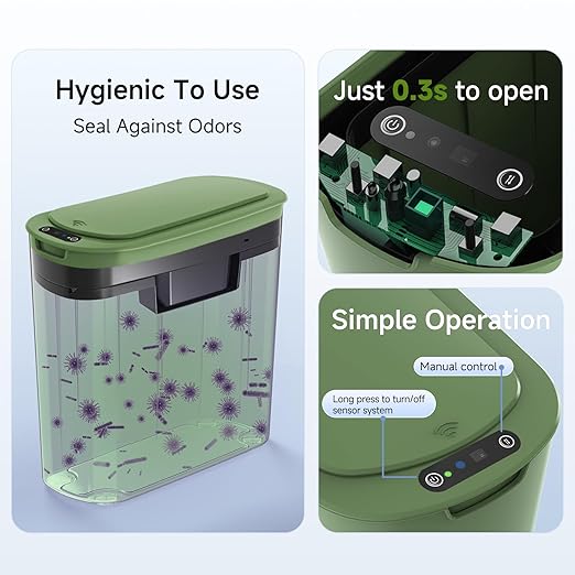 TIPGO 5 Gallon Motion Senor Bathroom Trash Can with Lid, Automatic Garbage Can Touchless, Smart Plastic Waste Basket for Narrow Spaces, Bathroom, Office, Bedroom, Living Room (Green)