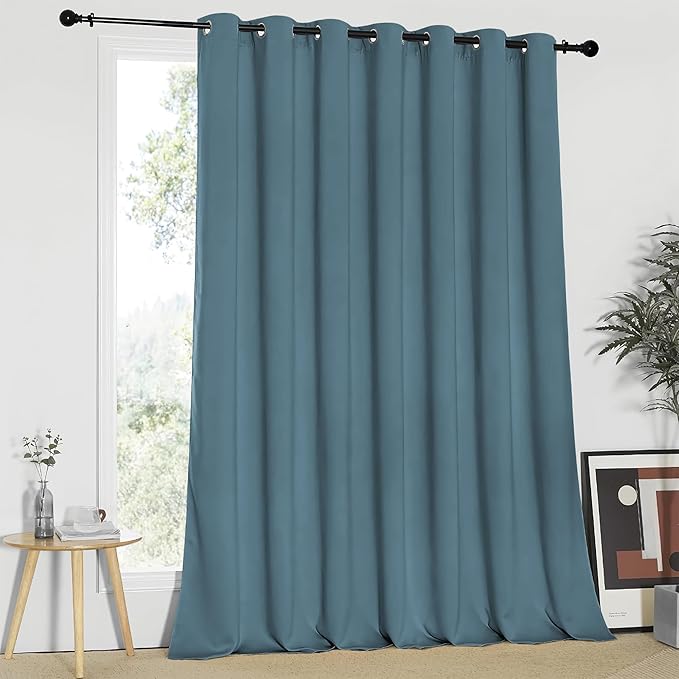 NICETOWN Blackout Patio Curtains 100 x 95 Inches Long for Sliding Door Extral Wide Blackout Curtain Panels Thermal Insulated Room Divider - Grommet Top, 100" W x 95" L, 1 Panel, Smoky Blue