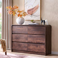 Modern 6 Drawers Dresser for Bedroom, 47" Wide Wood Dressers & Chests of Drawers w/Curved Profile Design, Mid Century Modern Dresser w/Natural Texture for Bedroom, Living Room, Brown