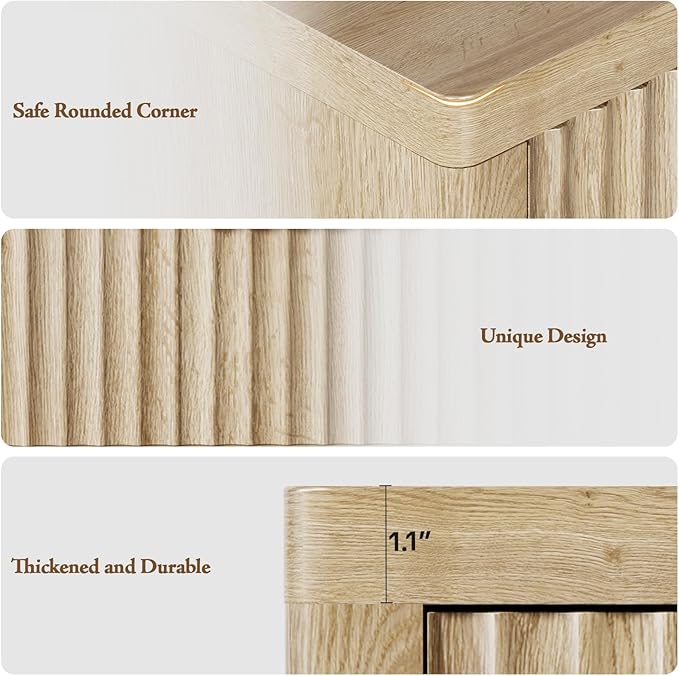 Night Stand with 3 Drawers, 23" Wide Modern Nightstand with Large Storage, Fluted Bed Side Table with Metal Handle, End Table Tall Nightstand for Bedroom, Living Room, Office, Nature