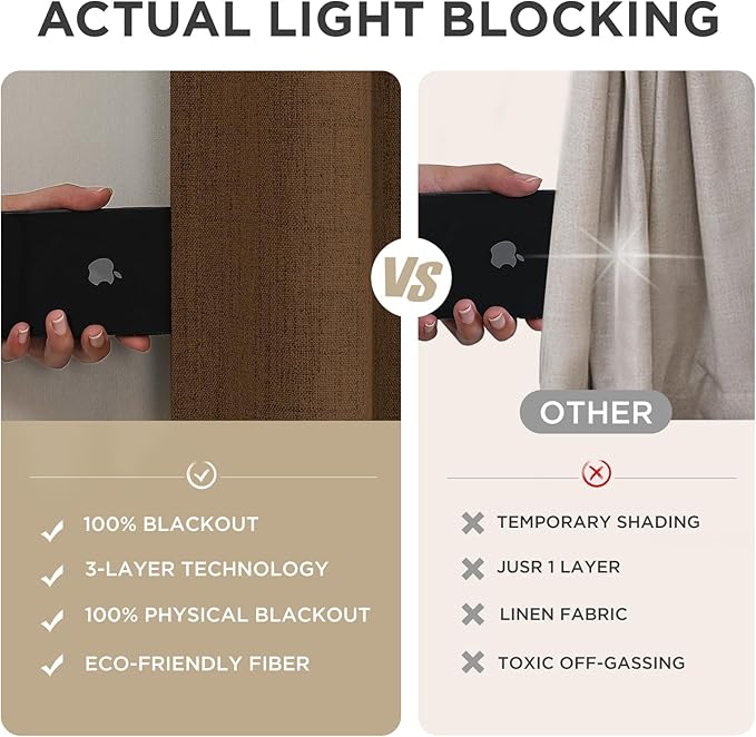 Joydeco Linen Blackout Curtains for Bedroom - 100% Light Blocking 1 Panels, Cappuccino Drapes 100" W x 84" L, Thermal Insulated Room Darkening Curtains for Living Room, Rod Pocket & Back Tabs