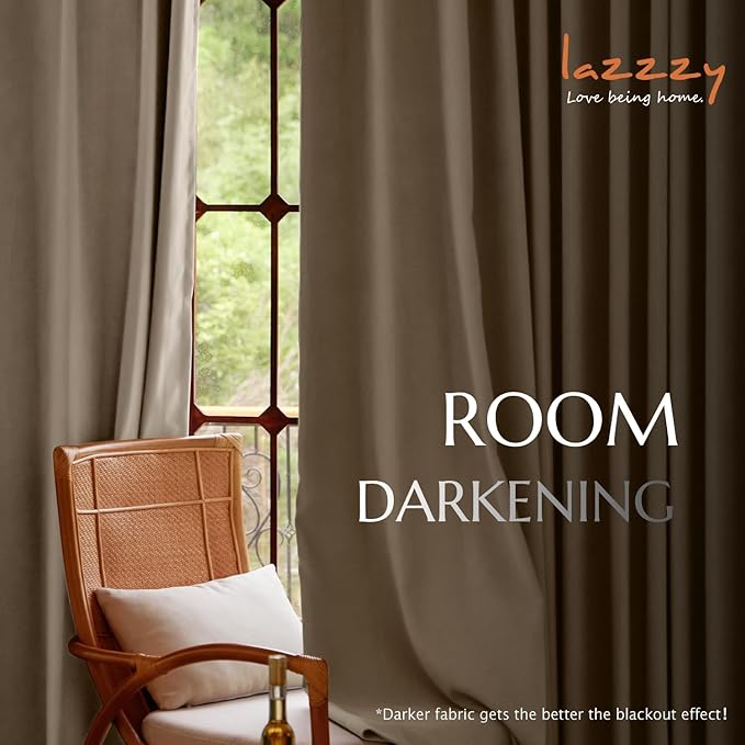 Lazzzy Velvet Blackout Curtains Thermal Insulated Room Window Drapes Super Soft Luxury Curtains for Living Room Bedroom Rod Pocket 2 Panels, Light Taupe, 52" W x 84" L