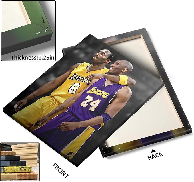 Kobe Bryant Canvas Wall Art Print Poster, Iconic Basketball Player Dual-Era Tribute Artwork, No. 8 and No. 24 Jersey Mamba Mentality Wall Decor for Home Gym Dorm Office Living Room, Framed 24x30inch