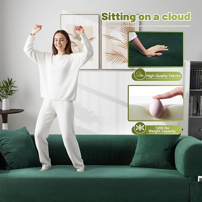 Convertible Futon Sofa Bed,80" Folding Pull Out Couch Bed with Storage,Queen Sleeper Sofa Bed,Compressed Couch in a Box,Corduroy Boneless Couches for Living Room,Deep Green