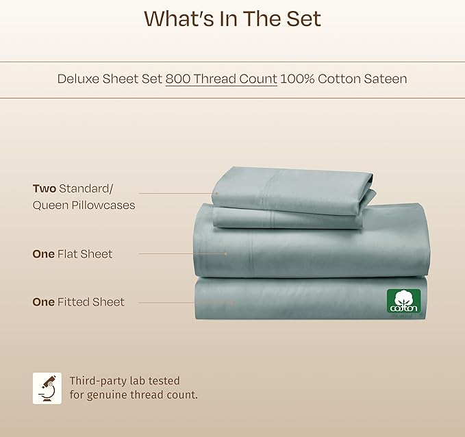 California Design Den Luxury Queen Size Sheets Set - Buttery Soft 800 Thread Count 100% Cotton Sateen, Durable Deep Pocket Sheet Set - Soft Teal