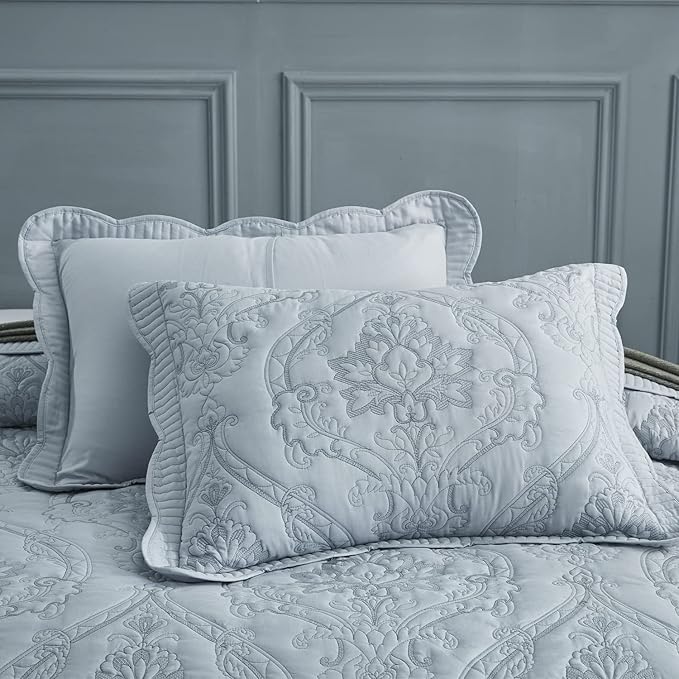 CHIXIN Microfiber Standard Pillow Shams Set of 2 - Quilted Decorative Pillow Covers - Light Grey - Size (20" x 26")