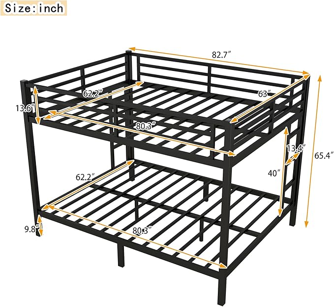 Upgraded Version Thicken Metal Heavy Duty Queen Over Queen Bunk Bed, Best Modern Style Stronger BunkBed Frame Queen Size with Ladders for Adults, Easy Assembly (Queen Over Queen)