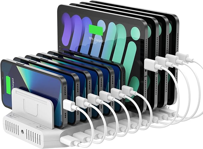 iPad Charging Station, Unitek 96W 10-Port USB Charging Dock Hub with Quick Charge 3.0, Charging Stand Compatible Multiple Device, Charging 8 iPads Simultaneously - [Upgraded Divider]