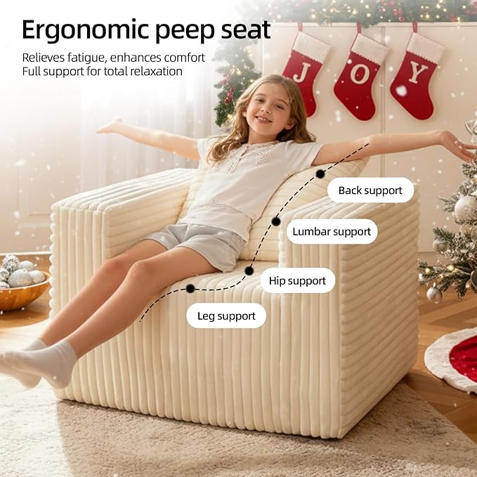 Single Cloud Sofa, Giant Bean Bag Chair with High Backrest & Wider Armrest, Foam Boneless Couch for Small Spaces, Comfy Furry Sofas with Pillows for Living Room, Bedroom, Apartment, Dorm, Office