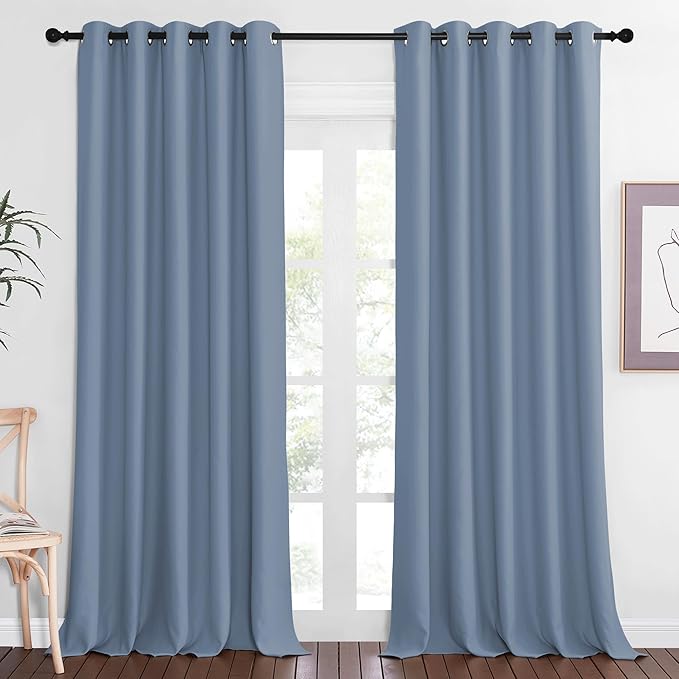 NICETOWN Blackout Stone Blue Curtain 102 inches Length, Grommet Thermal Curtains Cold/Light/Sound Blocking Solid Window Drape for Bedroom/Living Room (W66 x L102, 1 Panel)
