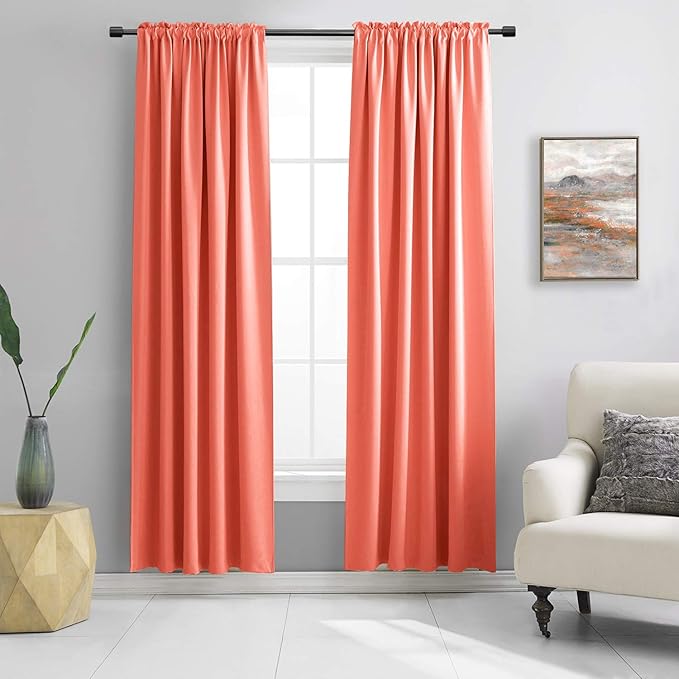 DONREN Living Coral Blackout Curtains Rod Pocket Curtain Panels -Thermal Insulated Curtains for Living Room (52 W x 84 L Inch,2 Panels)