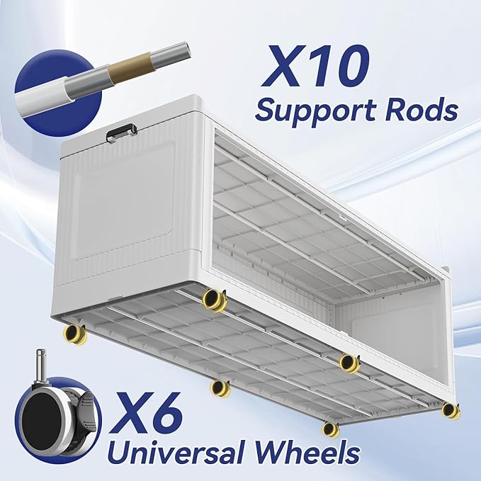 240GAL Extra Large Storage Bins with Lid, 960QT Collapsible Organizer with Wheels, Stackable Closet Cabinet with Doors, Folding Storage Containers for Home, Office, Kitchen, 3Pack White