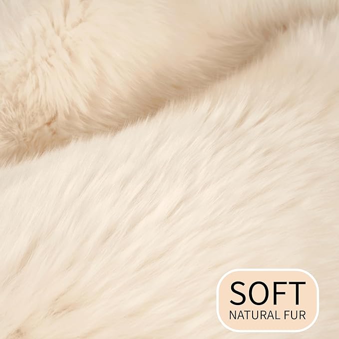 Premium Champagne Sheepskin Rug Genuine Double 2x6ft Pelt Fluffy Fur Rug for Bedrooms