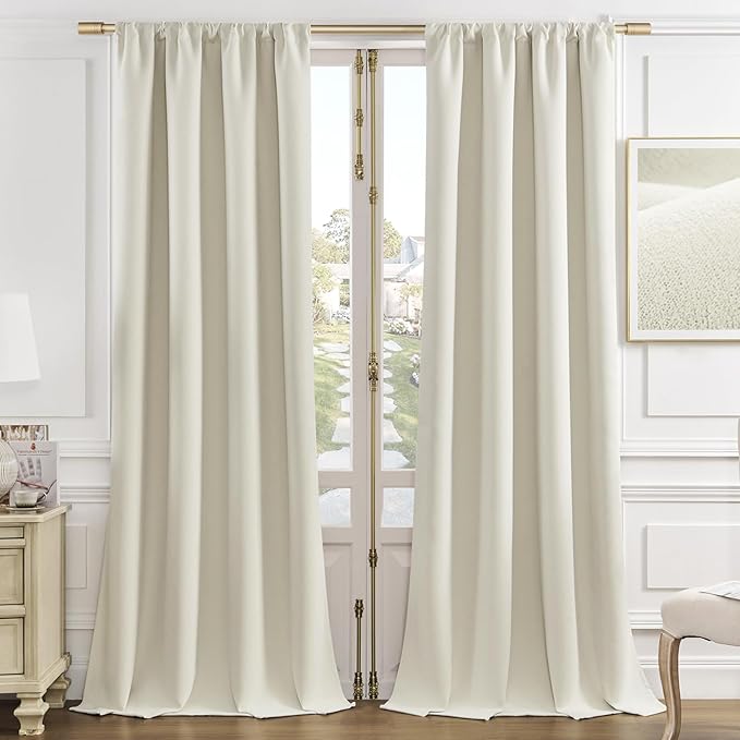 Joydeco White Velvet Curtains 90 Inches 2 Panels, Luxury Thermal Insulated Soft White Curtains for Bedroom & Living Room, Room Darkening Velvet Drapes, Rod Pocket (52W x 90L)