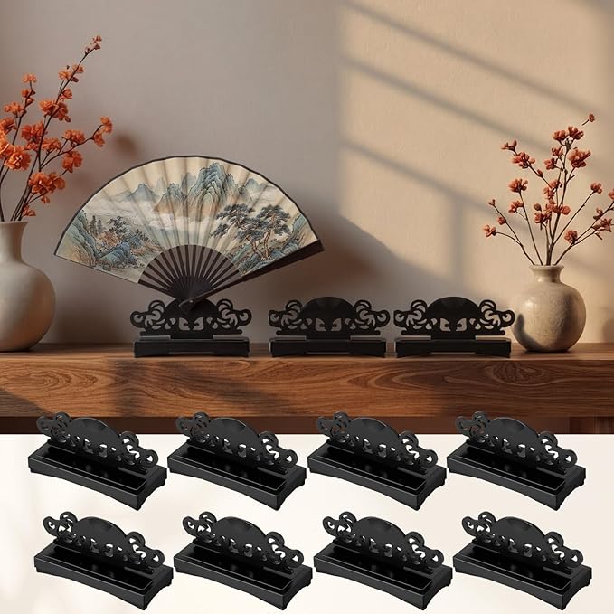 AceOrbit 8 Pcs Fan Stand Holder Plastic Hand Fan Display Stand Base Japanese Chinese Folding Fans Storage Rack for Home Office Shop Decoration