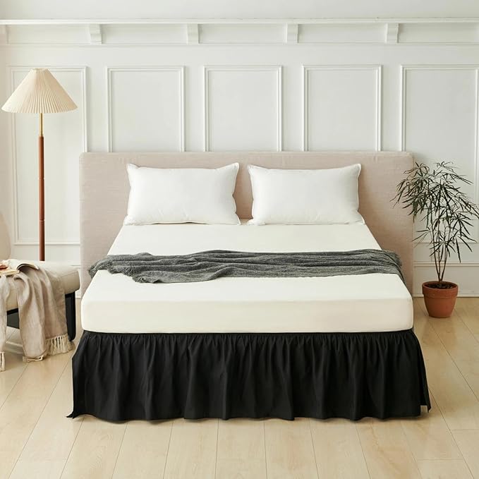 Bed Skirt Twin Size Ruffled Bed Skirt with Split Corners, Black Bed Skirts 14 Inch Drop, Bed Skirting with Platform, 14'' Twin