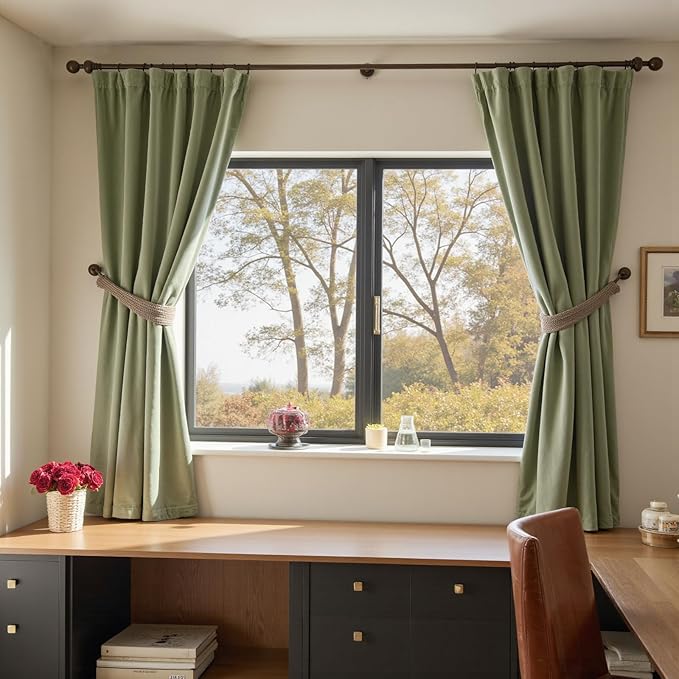 Lazzzy Velvet Blackout Curtains Thermal Insulated Room Window Drapes Super Soft Luxury Curtains for Living Room Bedroom Rod Pocket 2 Panels, Olive Sage, 52" W x 72" L