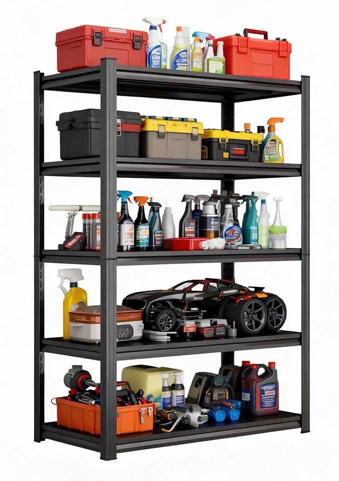Garage Shelves,40''W Heavy-Duty Storage Shelves, Double-Layer Uprights, Thickened Shelves, Waterproof &Rustproof, Suitable for Indoor & Outdoor Use. (Black, 40''W*20''D*72''H, 5-Tier)