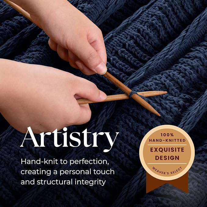 Boho Knitted Chenille Blanket with Tassels - Lightweight & Soft All-Season Throw - 3D Classic Pattern for Living Room Bedroom Couch, Royal Blue, Throw 50"x60"
