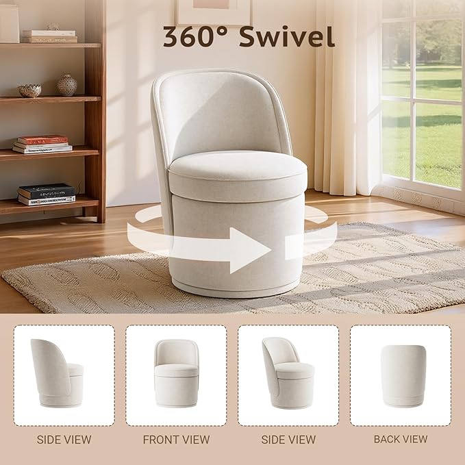 Swivel Accent Chair Set of 2, 360° Swivel Round Chair with Hidden Storage, Vanity Chairs, Modern Small Barrel Armchair for Living Room/Bedroom, Beige