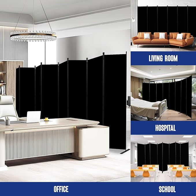 Room Divider and Folding Privacy Screens 8 Panel, 14.67 Ft Wide Partition Room Dividers, Portable Room Divider Panel for Room Separtition, Large Wall Dividers for Room, Office, School,Studio Black