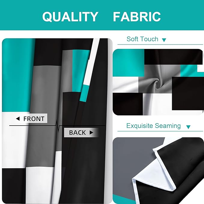 Teal/Turquoise 100% Blackout Curtains for Bedroom 63 inch Length 2 Panels Set White Grey Modern Abstract Geometric Black Out Curtains Room Darkening Window Drapes for Living Room, 42Wx63L