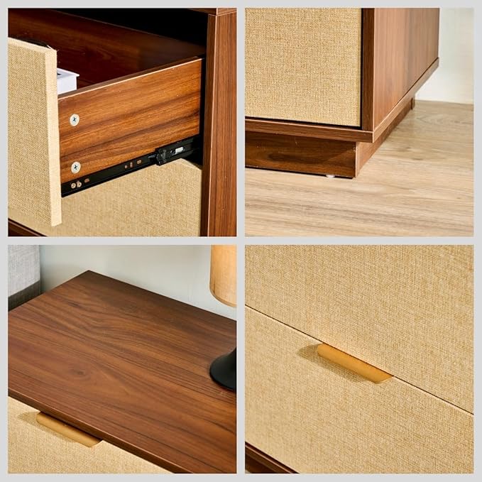 Saint Mossi Modern Nightstand with 3 Drawers, Large Rattan Night Stand, Natural Wood Bedside Table Storage Cabinet, Sofa End Tables Dresser for Living Room, Hallway, Closet, D27xW16xH23