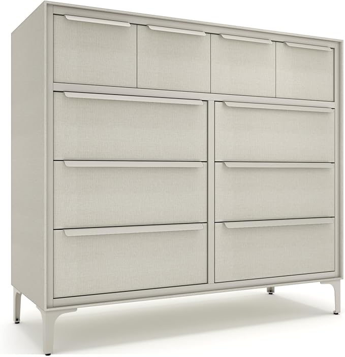 Naima Premium Fabric Dresser - Strong Metal Frame, 10 Spacious Sag-Proof Drawers with Sleek Metal Handles - Premium & Durable Storage Solution for Your Home (Beige)