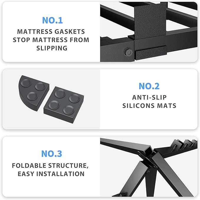 10 Inch Full Size Bed Frame, 3500Lbs Heavy Duty Metal Platform with Round Corner Legs Mattress Slide Stopper, Steel Slat Support No Box Spring Needed, Noise Free, Non-Slip, Easy Assembly