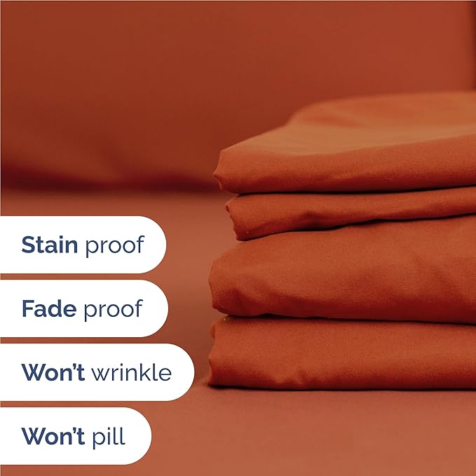 Full 6 Piece Sheet Set - Cooling, Comfy & Breathable - Hotel Luxury Bedding, Includes Fitted Sheet for Women, Men, Kids & Teens - 1 Flat, 1 Fitted Sheet, 4 Pillowcases with Deep Pockets - Terracotta