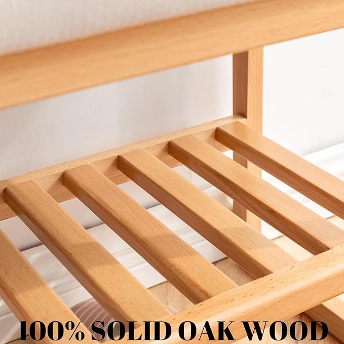 Wood Shoe Bench,2-Tier Storage Bench with Cushion Padded Seat,Entryway Bench with Shoe Storage, Small Bench for Entryway,Living Room
