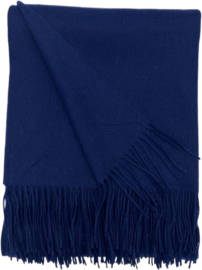 Alashan Cashmere Blend - Woven Throw Blanket - Ripple Finish, Navy, Merino Wool Cashmere