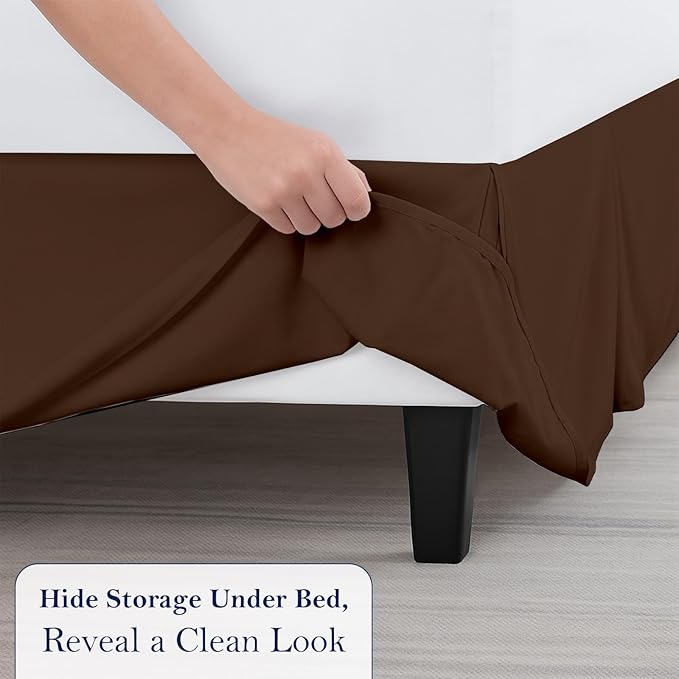 Twin Bed Skirt, Luxury 15 Inch Drop Chocolate Pleated Bed Skirt, Double Brushed Microfiber, Box Pleat Design, Wrinkle & Fade Resistant, Easy Fit Tailored Bedskirt for Twin Size Beds
