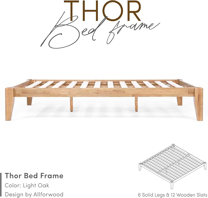 Thor Premium Solid Wood Bed Frame Full, Platform Bed, Japanese Joinery Bed Frame, Wood Slat Support, No Box Spring Needed, Easy Assembly, Minimalist & Modern Style (Light Oak)