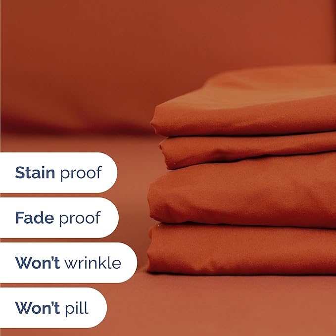 Twin 4 Piece Sheet Set - Cooling, Comfy & Breathable - Hotel Luxury Bedding, Includes Fitted Sheet for Women, Men, Kids & Teens - 1 Flat, 1 Fitted Sheet, 2 Pillowcases with Deep Pockets - Terracotta