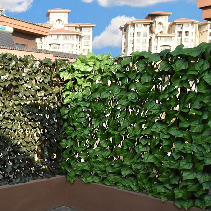 BYBAG Expandable Faux Ivy Fence Privacy Screen for Patio Outdoor Balcony Bedroom Decor,Artificial Light Green Leaves Wall Decoration Fencing Panel(Single Sided Leaves)