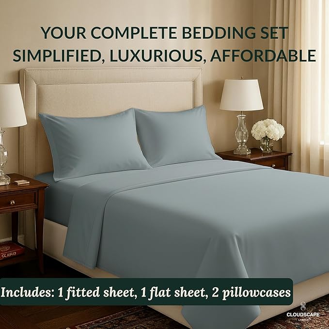 Cloud Scape Linen 100% Egyptian Cotton King Sheets Set – 400 Thread Count, 4-Piece Soft Hotel Quality Bedding Set,Deep Pockets up to 16”, French Blue