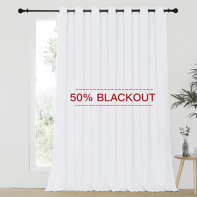 NICETOWN Sliding Door Curtain Extra Wide and Long, Thermal Insulated Large Curtain for Windows Energy Saving Patio Door Panel for Villa/Hall, White, 100 inch Wide x 120 inch Long, 1 Panel