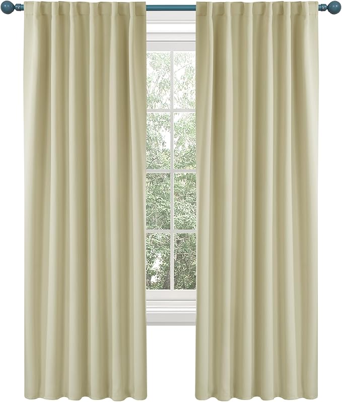 Deconovo Blackout Curtains, Thermal Insulated, W52 x L63 2 Panels, Back Tab, Machine Washable, Room-Darkening Drapes for Bedroom/Living Room Beige