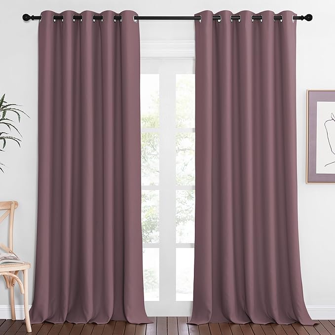NICETOWN Blackout Curtains 84 Inch Length, Thermal Insulated Curtains for Bedroom Grommet Energy Saving Room Darkening Drapes for Living Room Window, 1 Panel, Dry Rose, 66" W x 102" L