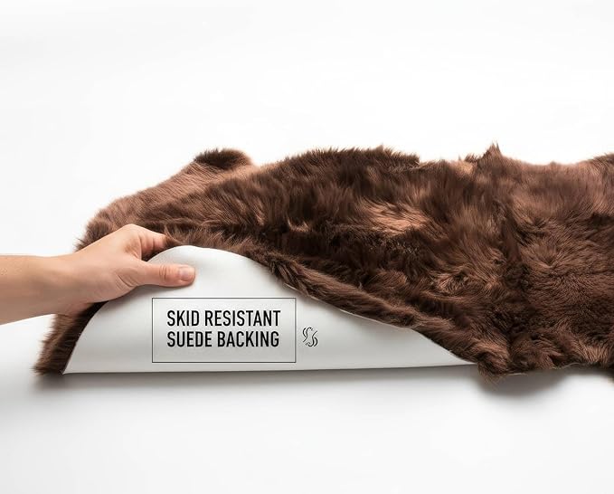 Natural & Genuine Dark Brown Sheepskin Rug, Real Fluffy Double Pelt 2x6 ft Fur Area Rug for Bedroom & Living Room Decor, Soft & Cozy Sheep Skin Throw
